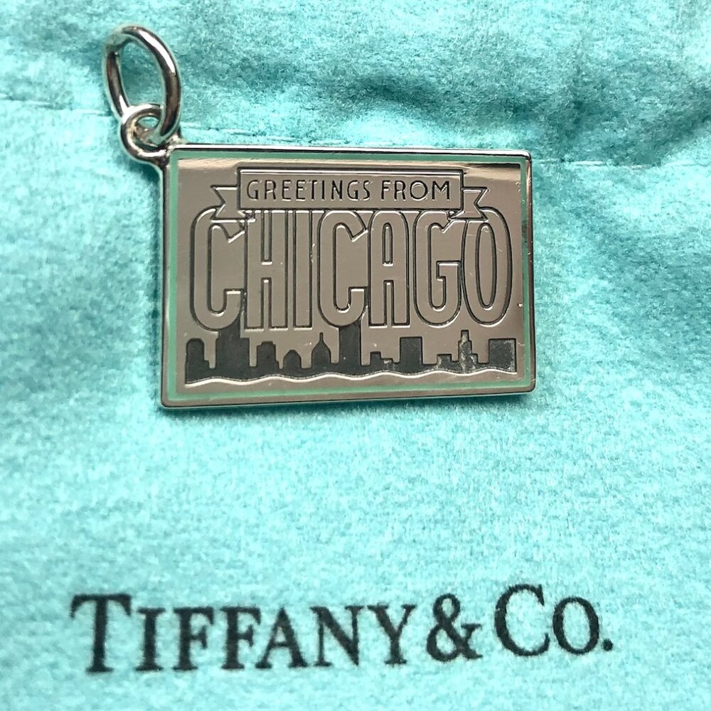 Tiffany & Co. Chicago City Postcard Sterling Silver Blue Enamel Trim Charm 🏙️
